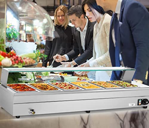 Lafati 6 Pan Commercial Food Warmer 110v 1500w Electric Stainless Steel Bain Steam Table Food Warmer with Large Capacity Pans for Catering and Parties Restaurants Business Occasion (110v 6-Pan)