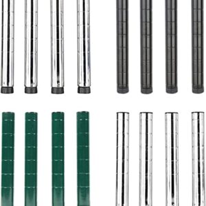 Set of 4 Wire Shelving Posts, Customize Poles Height: 8" - 86", Heavy Duty Pole (Chrome, Black Epoxy, Green Epoxy, Stainless Steel) Replacement Poles for Shelves (1")