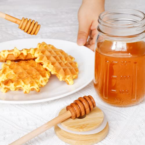 GIVAMEIHF16oz Honey Pot ,Glass Honey Jar with Dipper Stick-Extra Mason Jar Honey Dipper Lid,Glass Honey Dispenser,Honey Containers with Wooden Honey Dipper,Honey Holder,Honey Containers with Dipper,Honey Jar for Storing and Dispensing Honey,For Thank You