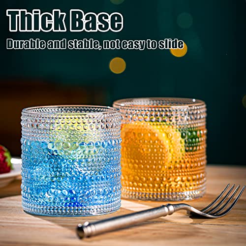 wookgreat Drinking Glasses, 8 pcs Embossed Designed Glass Cups-4 Highball Glasses 15oz & 4 Rocks Glasses 13oz, Mojito Cups, Mixed Drink Cocktail Glass, Bar Glassware for Cocktail, Beer, Whiskey