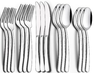 ewfen 60-piece silverware set, heavy duty stainless steel flatware set for 12, food-grade tableware cutlery set, utensil sets for home restaurant, mirror finish, dishwasher safe