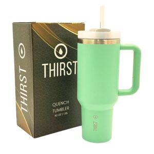 THIRST Quench H2.0 40 oz tumbler with handle and straw | Tumbler with lid and straw | Stainless-Steel Tumbler | Insulated Tumblers | Thermos for Hot and Cold Drinks | Cup | Water Bottle (Eucalyptus)