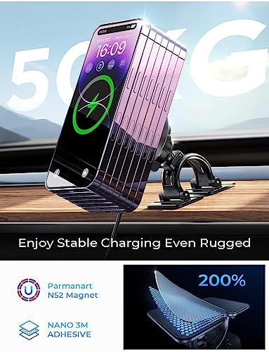 LISEN for Magsafe Car Mount Charger Wireless 15W Car Charger for iPhone [Powerful Magnets] Magnetic Car Phone Holder Mount Wireless Fast Charging for Magsafe Charger Fits iPhone 14 13 12 Magsafe Case