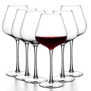 14oz red wine glasses set of 6,clear crystal burgundy glasses for wine tasting,luxury long stem glassware modern wine glasses for anniversary,wedding,birthday