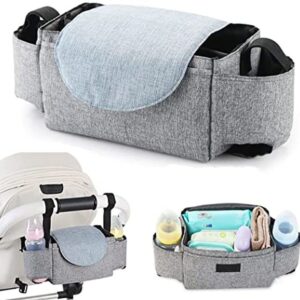 YWHWLX Stroller Organizer Bag With Cup Holders, Stroller Accessories Organizer and Bottle Holder Fits Most Strollers for Bottle,Diaper,Phone,Keys,Toys (Grey)