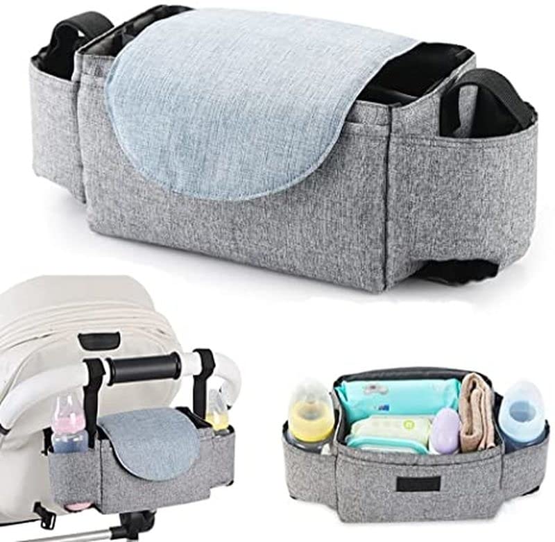 YWHWLX Stroller Organizer Bag With Cup Holders, Stroller Accessories Organizer and Bottle Holder Fits Most Strollers for Bottle,Diaper,Phone,Keys,Toys (Grey)