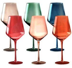 colored wine glasses set of 6 crystal, 18oz - unique drinking glass cups with stem - luxury multi color glassware set - colorful glass drinkware hand blown for red white wine - gift for wife & mom