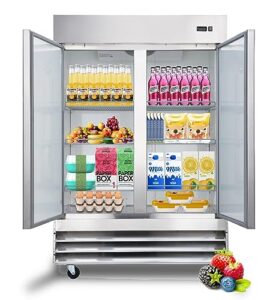 smeta commercial fridge refrigeration stainless steel 47 cu. ft reach in 2 door upright stand up 2 section fan cooling refrigerator for restuarant, bar, shop, 54'' wide large capacity