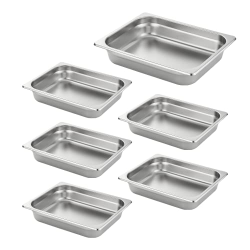 HECMAC 6 Pack Anti-Jam Hotel Pans, 1/2 Size 2 1/2 Inch Deep, NSF Commercial Stainless Steel Chafing Steam Table Pan, Catering Storage Metal Food Pan