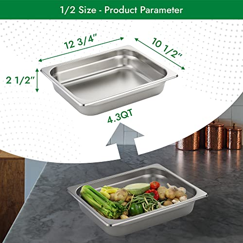 HECMAC 6 Pack Anti-Jam Hotel Pans, 1/2 Size 2 1/2 Inch Deep, NSF Commercial Stainless Steel Chafing Steam Table Pan, Catering Storage Metal Food Pan