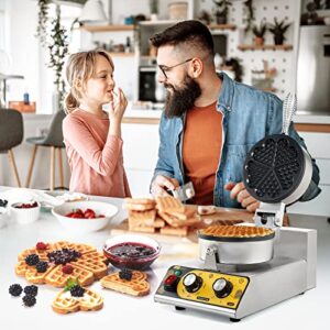 Dyna-Living Commercial Waffle Maker Heart-shaped Waffle Iron Machine 1200W Electric Waffle Machine for Home Use, Non-Stick Round Waffle Baker Maker with 122-482℉ Temp Range and Time Control (5-Heart)
