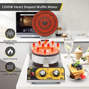 Dyna-Living Commercial Waffle Maker Heart-shaped Waffle Iron Machine 1200W Electric Waffle Machine for Home Use, Non-Stick Round Waffle Baker Maker with 122-482℉ Temp Range and Time Control (5-Heart)