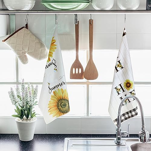 Bencailor 4 Pcs Sunflower Kitchen Towels Lemons Cat Kitchen Dish Towels Kitchen Dish Cloths Fast Drying Kitchen Rug Kitchen Decor for Home Cleaning Cooking Baking, 16 x 24 Inch (Classic,Sunflower)