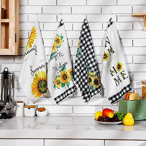 Bencailor 4 Pcs Sunflower Kitchen Towels Lemons Cat Kitchen Dish Towels Kitchen Dish Cloths Fast Drying Kitchen Rug Kitchen Decor for Home Cleaning Cooking Baking, 16 x 24 Inch (Classic,Sunflower)