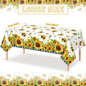 4Pcs Sunflower Buffalo Plaid Checkered Tablecloths,Plastic Sunflower Floral Table Cloth Spring Summer Vinyl Table Cover for Indoor Outdoor Birthday Bridal Baby Shower Party Decorations,54 x 108 Inch