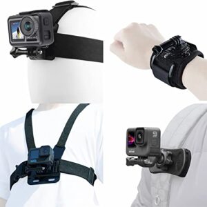 accessories kit for insta360 one x3 x2 x rs r go 2, head strap mount + chest mount harness + backpack clip holder + 360°rotating wrist strap compatible for gopro hero 11 10 9 8 7
