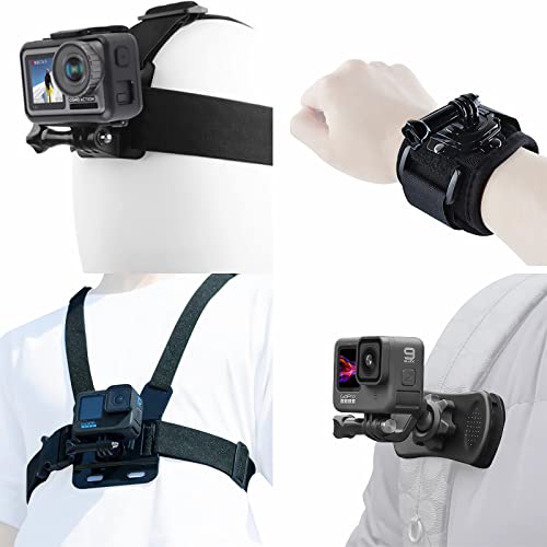 Accessories Kit for Insta360 One X3 X2 X RS R GO 2, Head Strap Mount + Chest Mount Harness + Backpack Clip Holder + 360°Rotating Wrist Strap Compatible for GoPro Hero 11 10 9 8 7