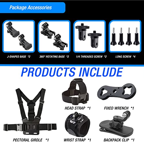 Accessories Kit for Insta360 One X3 X2 X RS R GO 2, Head Strap Mount + Chest Mount Harness + Backpack Clip Holder + 360°Rotating Wrist Strap Compatible for GoPro Hero 11 10 9 8 7