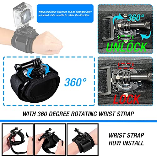 Accessories Kit for Insta360 One X3 X2 X RS R GO 2, Head Strap Mount + Chest Mount Harness + Backpack Clip Holder + 360°Rotating Wrist Strap Compatible for GoPro Hero 11 10 9 8 7