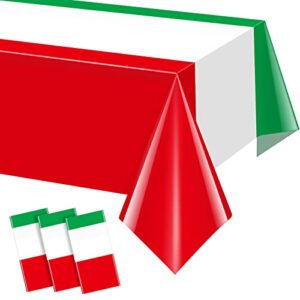 3 pack italian flag tablecloth, italian themed disposable plastic tablecloth, rectangle italian table cover for italy family gathering kitchen dining decorations and party supplies 54 x 108 inch