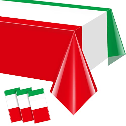 3 Pack Italian Flag Tablecloth, Italian Themed Disposable Plastic Tablecloth, Rectangle Italian Table Cover for Italy Family Gathering Kitchen Dining Decorations and Party Supplies 54 x 108 Inch