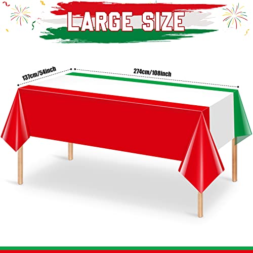 3 Pack Italian Flag Tablecloth, Italian Themed Disposable Plastic Tablecloth, Rectangle Italian Table Cover for Italy Family Gathering Kitchen Dining Decorations and Party Supplies 54 x 108 Inch