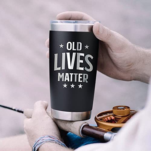 Old Lives Matter Gifts - American Flag Tumbler, Birthday Gifts for Men Unique, Gifts for Dad, Gifts for Him, Grandpa - Funny Gifts for Men, Retirement Gifts for Men, Engraved Retired Gifts