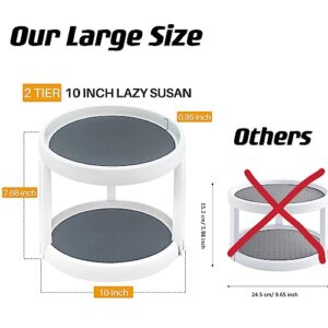 umicial Lazy Susan Organizer Turntable Organizer Lazy Susan Turntable for Cabinet Spice Spinner Spice Rack Organizer for Cabinet Spinning Rack 360 Rotating Non-Skid 2 Tier 10 Inch (White and Grey)