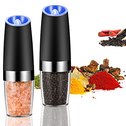 Balabuki Electric Salt and Pepper Grinder Set, Adjustable Coarseness, Salt Grinder with LED Light, 2 Pack