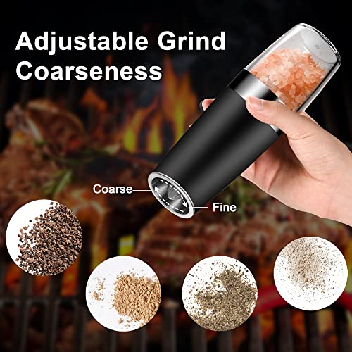 Balabuki Electric Salt and Pepper Grinder Set, Adjustable Coarseness, Salt Grinder with LED Light, 2 Pack