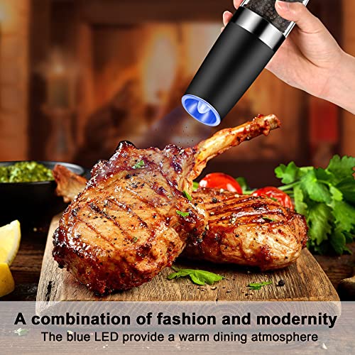 Balabuki Electric Salt and Pepper Grinder Set, Adjustable Coarseness, Salt Grinder with LED Light, 2 Pack