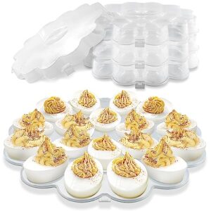 shop square deviled eggs carrier with lid - (3 pack) 18 slot deviled egg tray with lid for party, easter, thanksgiving - reusable deviled egg platter with secure lid