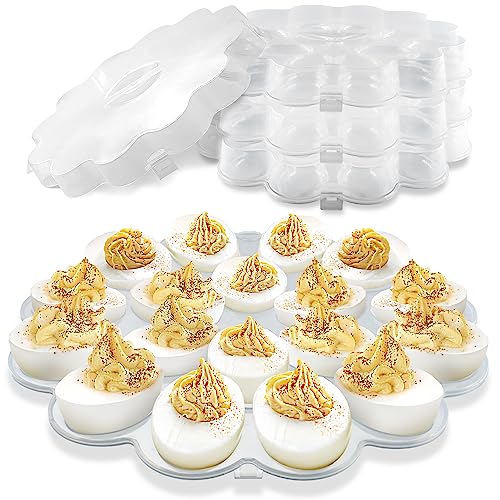 Shop Square Deviled Eggs Carrier with Lid - (3 Pack) 18 Slot Deviled Egg Tray with Lid for Party, Easter, Thanksgiving - Reusable Deviled Egg Platter with Secure Lid