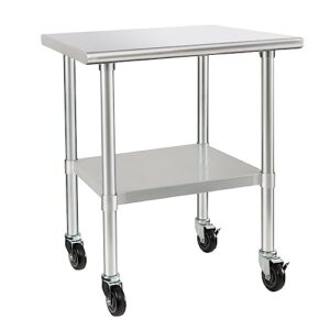 hardura stainless steel table with wheels 24 x 36 inches casters nsf heavy duty commercial work & prep table with undershelf and galvanized legs for restaurant kitchen bar and hotel garage