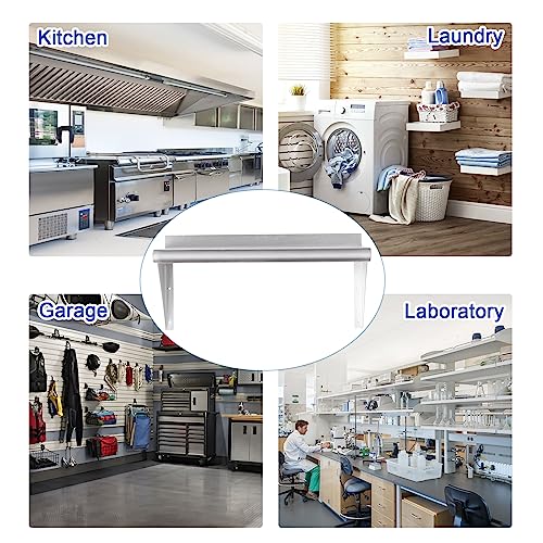 HARDURA Stainless Steel Shelf 12" x 24", 210lb Commercial Shelves Wall Mount Metal Shelving with Backsplash and Brackets for Kitchen, Restaurant, Laundry Room and Home