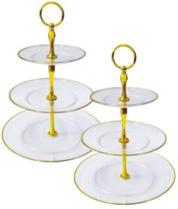 cupcake stand, 3-tier dessert plates mini cakes fruit candy display tower lollipop stand cookie cupcake tower dessert stand lollipop stand cake stand tray rack candy buffet holder (clear - 2 pack)