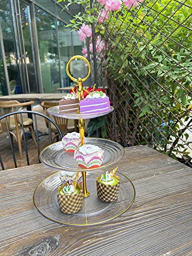 Cupcake Stand, 3-Tier Dessert Plates Mini Cakes Fruit Candy Display Tower Lollipop Stand Cookie Cupcake Tower Dessert Stand Lollipop Stand Cake Stand Tray Rack Candy Buffet Holder (Clear - 2 Pack)