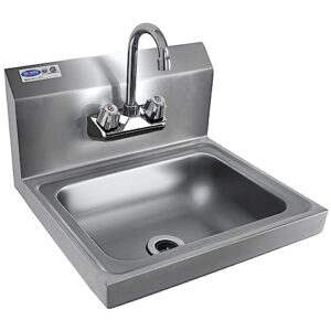 hardura stainless steel hand washing sink with gooseneck faucet, nsf commercial wall mount hand sink for restaurant, kitchen, home, 17x15 inches