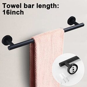 Toptowel 4 Pieces Bath Towel Bars, Includes 2 Packs 16inch Bath Towel Rack,2pcs Adhesive Hook- Black Bathroom Hardware Sets