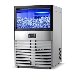icejungle commercial ice maker, 88lbs/24h ice machine self clean, stainless steel freestanding ice machine for restaurant/bars/home/offices includes scoop