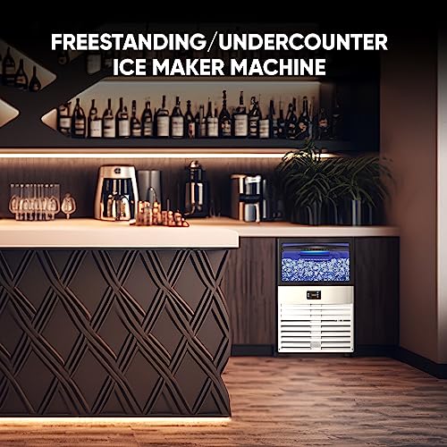 ICEJUNGLE Commercial Ice Maker, 88lbs/24H Ice Machine Self Clean, Stainless Steel Freestanding Ice Machine for Restaurant/Bars/Home/Offices Includes Scoop