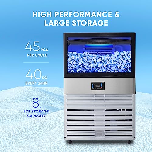 ICEJUNGLE Commercial Ice Maker, 88lbs/24H Ice Machine Self Clean, Stainless Steel Freestanding Ice Machine for Restaurant/Bars/Home/Offices Includes Scoop