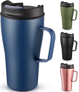 civago 20 oz insulated coffee mug with lid, stainless steel coffee travel mug with handle, double wall vacuum tumbler with lid and straw, thermal cup, navy blue
