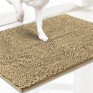 muddy mat® as-seen-on-tv highly absorbent microfiber door mat and pet rug, non slip thick washable area and bath mat soft chenille for kitchen bathroom bedroom indoor and outdoor- beige medium 30"x19"