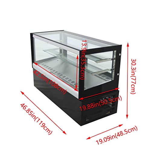 INTSUPERMAI Countertop Refrigerated Cake Showcase 46.8inch Commercial Bakery Cabinet Glass Refrigerated Cake Pie Showcase Bakery Display Case Right Angle Back Door 220V