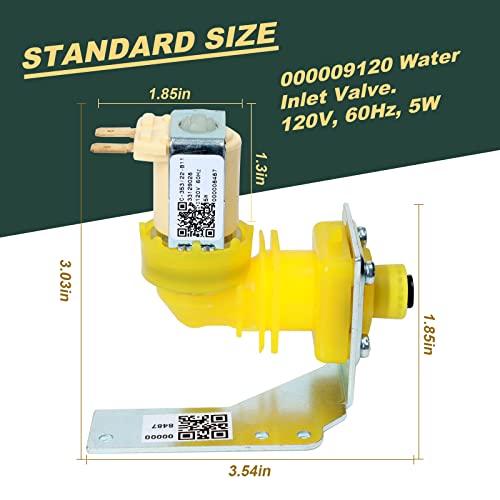 【2023 Upgrade 】000009120, 000008487, 000008483 Ice Machine Water Freezer Inlet Valve 120V, 60Hz, 5W, Compatible with Manitowoc Ice Machine. Fits I, IB, JC, S, SD, QR, SD Series (2-Year Warranty)