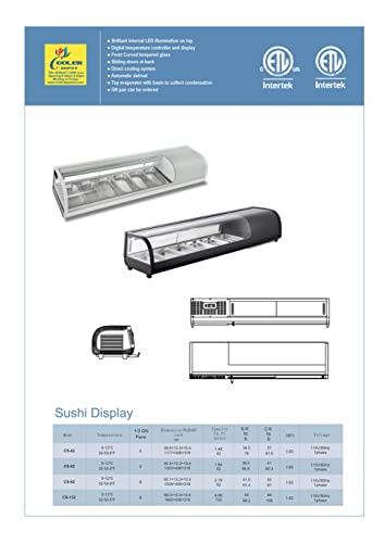 Refrigerated Sushi Display Cooler Case Countertop Black Color 5 Pan Commercial Refrigerator ; LED Lighting; 72" Wide NSF ETL -RTS-132B