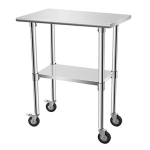 hasopy stainless steel table for prep, heavy duty work table with 4 casters for commerical kitchen, restaurant, home and hotel (30'' x 18'')