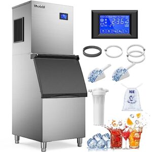 coolski commercial ice maker machine 450lb/24h, 22'' wide ice machine with 300lb large storage bin, clear ice cube air cooled stainless steel ice maker for bar/cafe/restaurant/business