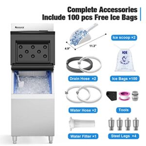 Coolski Commercial Ice Maker Machine 450Lb/24H, 22'' Wide Ice Machine with 300Lb Large Storage Bin, Clear Ice Cube Air Cooled Stainless Steel Ice Maker for Bar/Cafe/Restaurant/Business